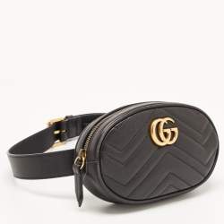 Pre Owned Gucci Black Matelassé Leather GG Marmont Belt Bag