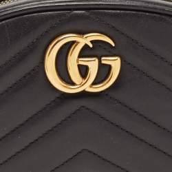 Pre Owned Gucci Black Matelassé Leather GG Marmont Belt Bag
