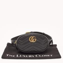 Pre Owned Gucci Black Matelassé Leather GG Marmont Belt Bag