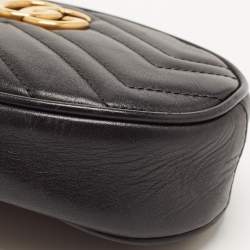 Pre Owned Gucci Black Matelassé Leather GG Marmont Belt Bag
