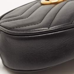 Pre Owned Gucci Black Matelassé Leather GG Marmont Belt Bag