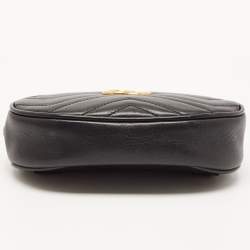 Pre Owned Gucci Black Matelassé Leather GG Marmont Belt Bag
