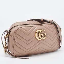 Pre Owned حقيبة كاميرا كروس غوتشي جي جي مارمونت جلد بيج ماتيلاس صغيرة