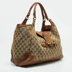 Pre Owned Gucci Beige/Brown GG Canvas and Leather Large New Pelham Shoulder Bag