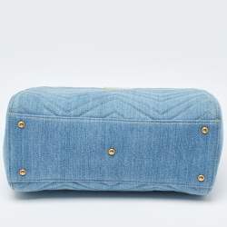 Pre Owned Gucci Blue Matelassé Denim and Leather Small GG Marmont Tote