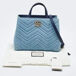 Gucci Blue Matelassé Denim and Leather Small GG Marmont Tote