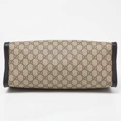 Pre Owned Gucci Beige/Black GG Supreme Canvas and Leather Medium Padlock Tote