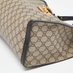 Pre Owned Gucci Beige/Black GG Supreme Canvas and Leather Medium Padlock Tote