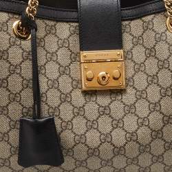 Pre Owned Gucci Beige/Black GG Supreme Canvas and Leather Medium Padlock Tote