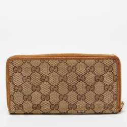 Gucci Beige GG Canvas and Leather Tassel Zip Around Wallet