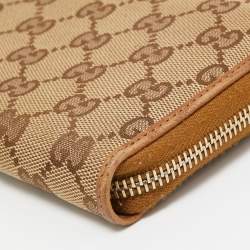 Gucci Beige GG Canvas and Leather Tassel Zip Around Wallet