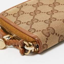 Gucci Beige GG Canvas and Leather Tassel Zip Around Wallet
