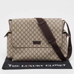 Pre Owned Gucci Beige/Black GG Supreme Canvas and Leather Diaper Messenger Bag