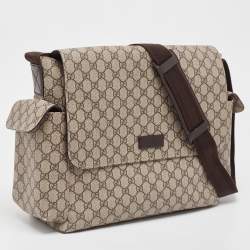 Pre Owned Gucci Beige/Black GG Supreme Canvas and Leather Diaper Messenger Bag