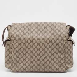 Pre Owned Gucci Beige/Black GG Supreme Canvas and Leather Diaper Messenger Bag