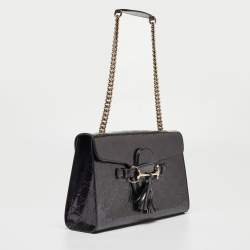 Pre Owned Gucci Purple Guccissima Patent Leather Medium Emily Chain Shoulder Bag