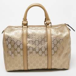 Pre Owned Gucci Gold GG Imprime Canvas and Leather Medium Joy Boston Bag