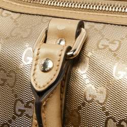 Pre Owned Gucci Gold GG Imprime Canvas and Leather Medium Joy Boston Bag