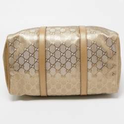 Pre Owned Gucci Gold GG Imprime Canvas and Leather Medium Joy Boston Bag