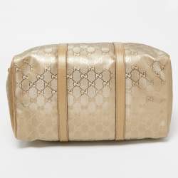 Pre Owned Gucci Gold GG Imprime Canvas and Leather Medium Joy Boston Bag