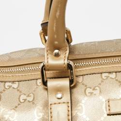 Pre Owned Gucci Gold GG Imprime Canvas and Leather Medium Joy Boston Bag
