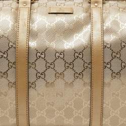 Pre Owned Gucci Gold GG Imprime Canvas and Leather Medium Joy Boston Bag