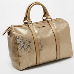 Pre Owned Gucci Gold GG Imprime Canvas and Leather Medium Joy Boston Bag