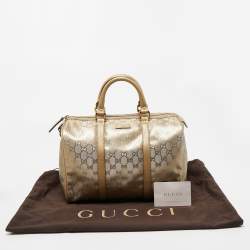 Pre Owned Gucci Gold GG Imprime Canvas and Leather Medium Joy Boston Bag