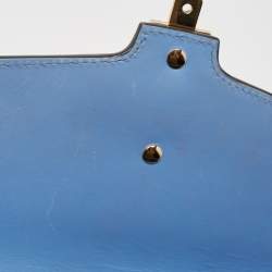 Pre Owned Gucci Blue Floral Embroidered Leather Medium Sylvie Top Handle Bag