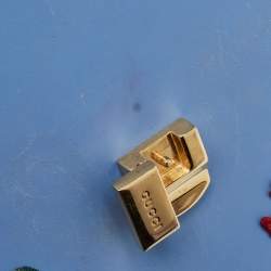 Pre Owned Gucci Blue Floral Embroidered Leather Medium Sylvie Top Handle Bag