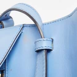 Pre Owned Gucci Blue Floral Embroidered Leather Medium Sylvie Top Handle Bag