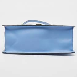 Pre Owned Gucci Blue Floral Embroidered Leather Medium Sylvie Top Handle Bag