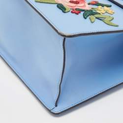Pre Owned Gucci Blue Floral Embroidered Leather Medium Sylvie Top Handle Bag