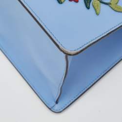 Pre Owned Gucci Blue Floral Embroidered Leather Medium Sylvie Top Handle Bag
