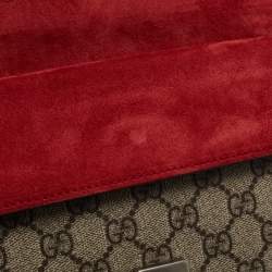 Pre Owned Gucci Beige/Red GG Supreme Canvas and Suede Small Rectangular Dionysus Shoulder Bag