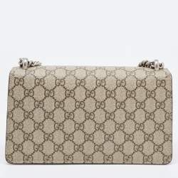Pre Owned Gucci Beige/Red GG Supreme Canvas and Suede Small Rectangular Dionysus Shoulder Bag