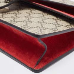 Pre Owned Gucci Beige/Red GG Supreme Canvas and Suede Small Rectangular Dionysus Shoulder Bag