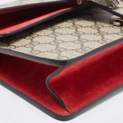 Pre Owned Gucci Beige/Red GG Supreme Canvas and Suede Small Rectangular Dionysus Shoulder Bag