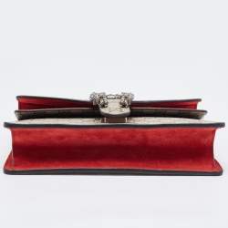Pre Owned Gucci Beige/Red GG Supreme Canvas and Suede Small Rectangular Dionysus Shoulder Bag