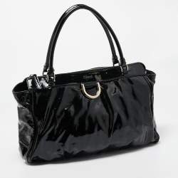 Pre Owned Gucci Black Patent Leather D Ring Tote
