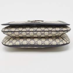 Pre Owned Gucci Navy Blue/Beige GG Supreme Canvas and Leather Blondie Top Handle Bag
