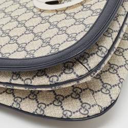 Pre Owned Gucci Navy Blue/Beige GG Supreme Canvas and Leather Blondie Top Handle Bag