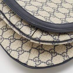 Pre Owned Gucci Navy Blue/Beige GG Supreme Canvas and Leather Blondie Top Handle Bag