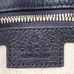 Pre Owned Gucci Navy Blue/Beige GG Supreme Canvas and Leather Blondie Top Handle Bag