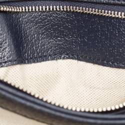 Pre Owned Gucci Navy Blue/Beige GG Supreme Canvas and Leather Blondie Top Handle Bag