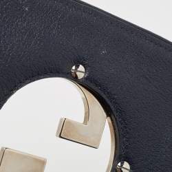 Pre Owned Gucci Navy Blue/Beige GG Supreme Canvas and Leather Blondie Top Handle Bag