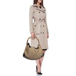 Pre Owned Gucci Beige/Ebony GG Canvas and Leather Bamboo Shoulder Bag