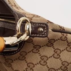 Pre Owned Gucci Beige/Ebony GG Canvas and Leather Bamboo Shoulder Bag
