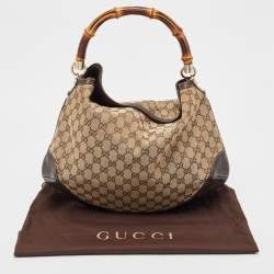 Pre Owned Gucci Beige/Ebony GG Canvas and Leather Bamboo Shoulder Bag