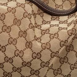 Pre Owned Gucci Beige/Ebony GG Canvas and Leather Bamboo Shoulder Bag